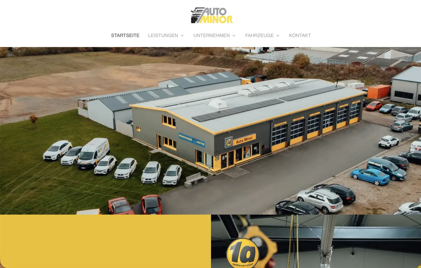 Startseite der Website von Auto Minor