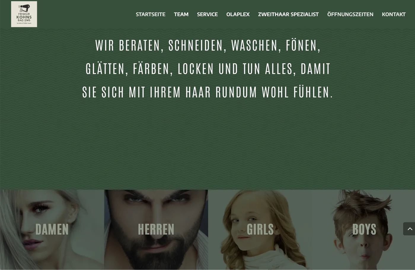 Startseite der Website von Friseur Kohns