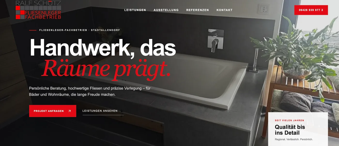 Startseite der Website des Fliesenleger-Fachbetriebs Ralf Schütz